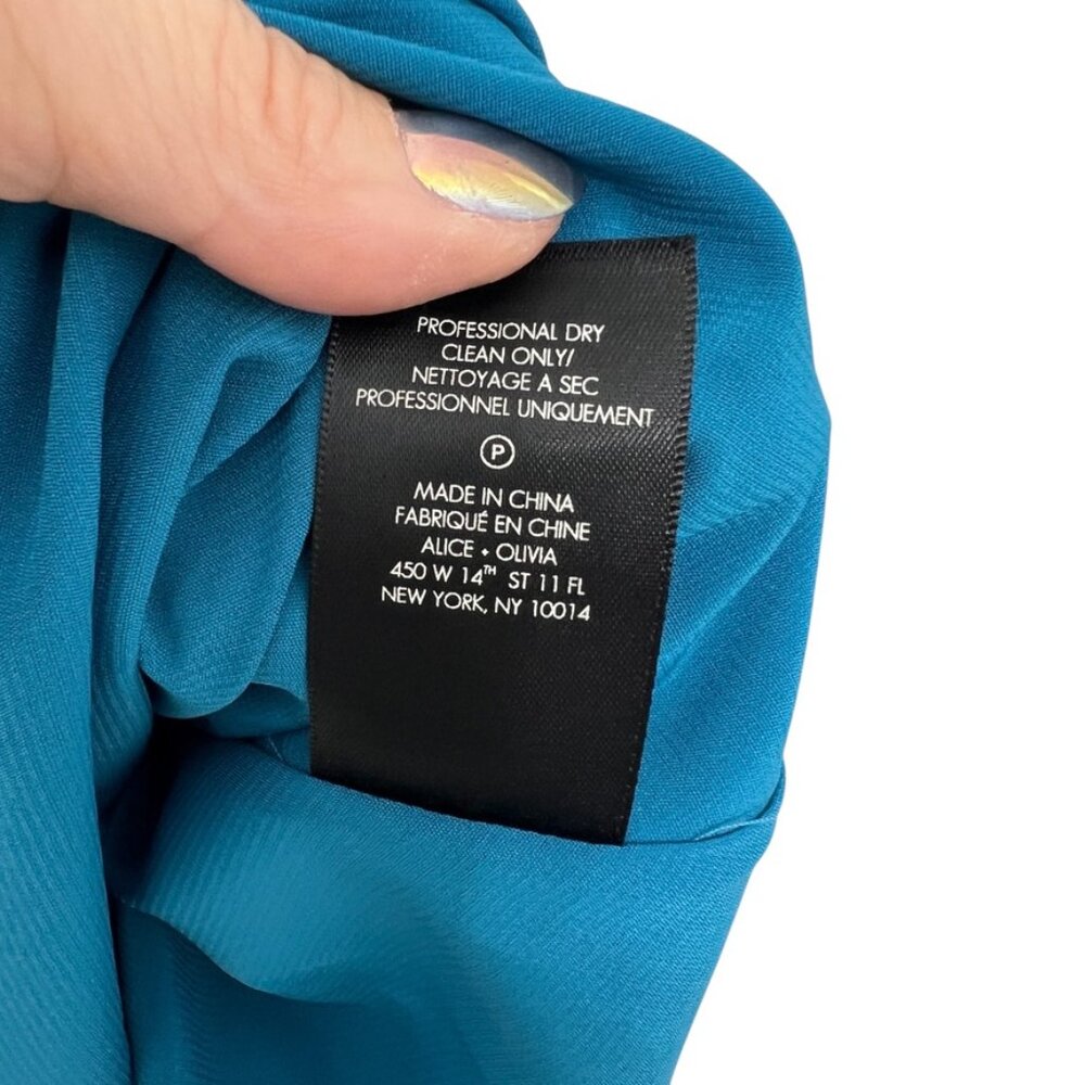 Alice and Olivia Adrianna Short Sleeve Faux Wrap Dress in Turquoise Women's Sz 6 - Picture 11 of 11